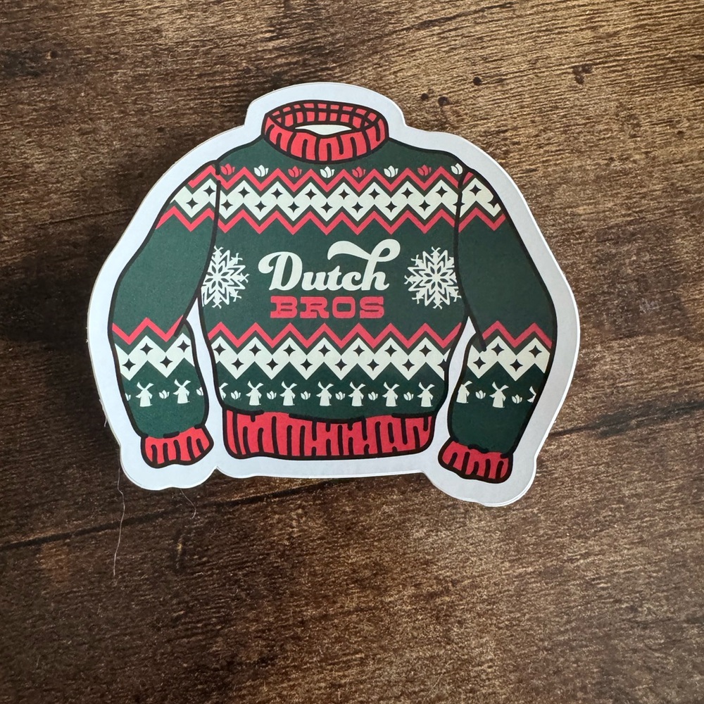 Dutch Bros Holiday Sweater Sticker - Green and Red